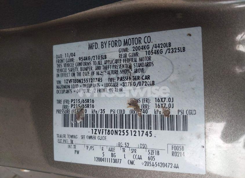 Photo 9 of 2005 Ford Mustang (VIN 1ZVFT80N255121745)