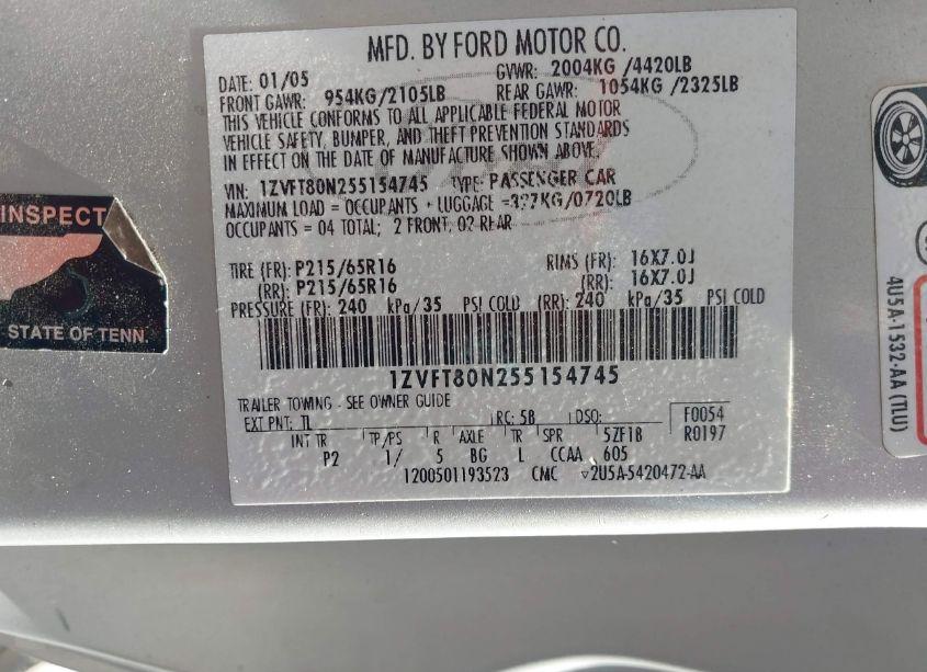 Photo 9 of 2005 Ford Mustang V6 DELUXE/V6 PREMIUM (VIN 1ZVFT80N255154745)