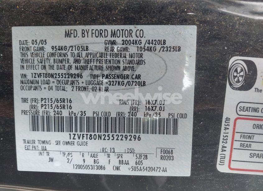 Photo 9 of 2005 Ford Mustang V6 DELUXE/V6 PREMIUM (VIN 1ZVFT80N255229296)