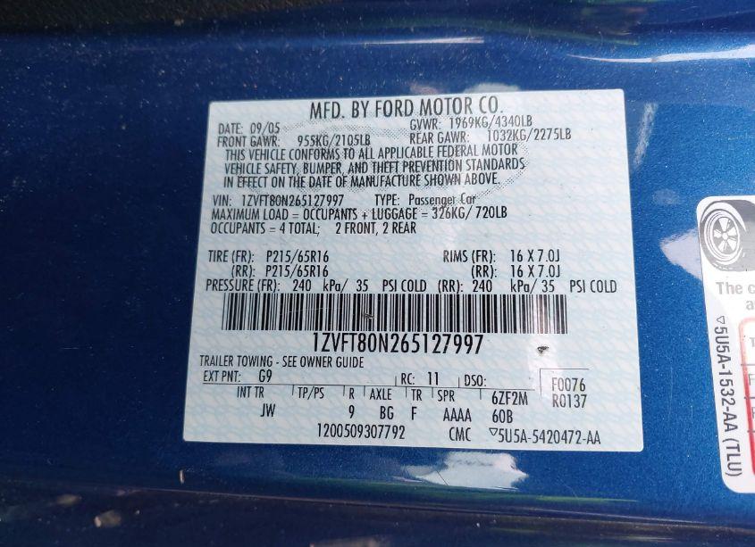 Photo 9 of 2006 Ford Mustang V6 (VIN 1ZVFT80N265127997)