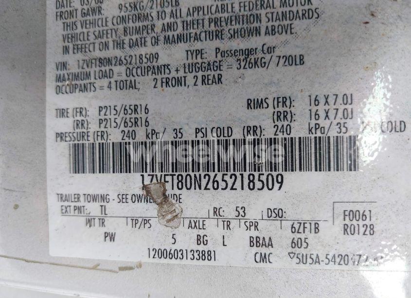 Photo 9 of 2006 Ford Mustang V6 (VIN 1ZVFT80N265218509)