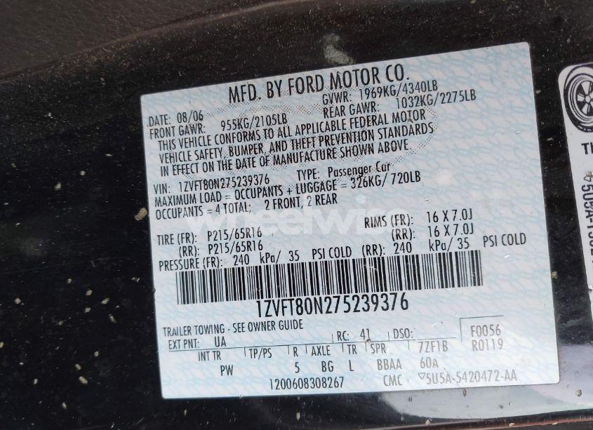 Photo 9 of 2007 Ford Mustang V6 DELUXE/V6 PREMIUM (VIN 1ZVFT80N275239376)