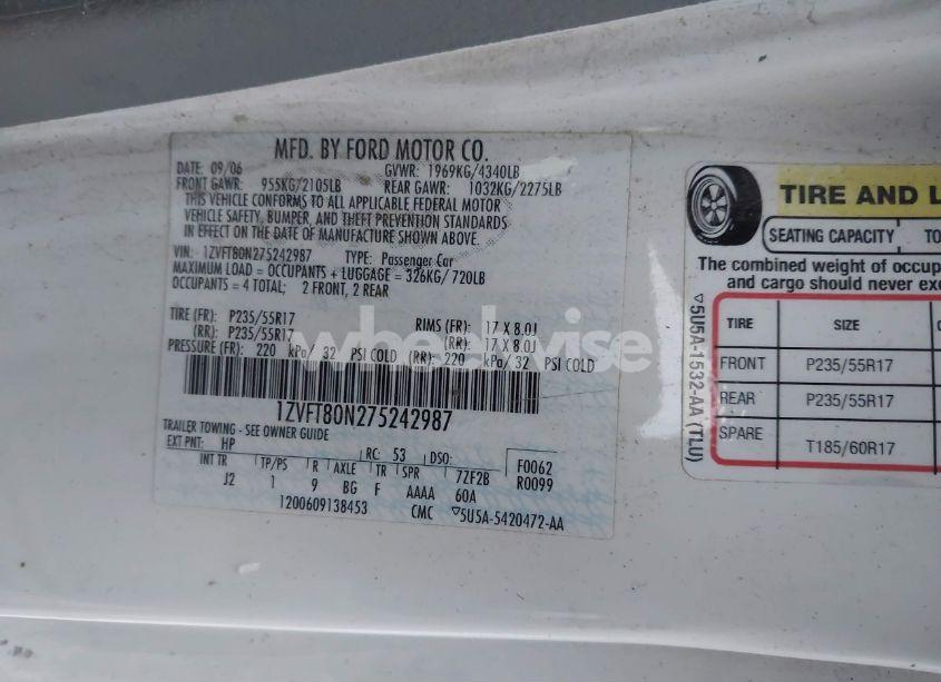 Photo 9 of 2007 Ford Mustang V6 DELUXE/V6 PREMIUM (VIN 1ZVFT80N275242987)