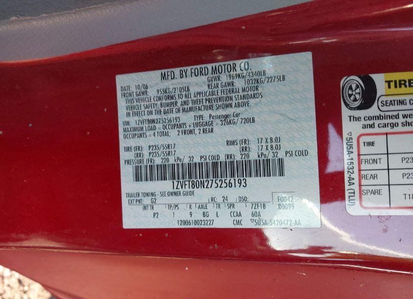 Photo 9 of 2007 Ford Mustang V6 DELUXE/V6 PREMIUM (VIN 1ZVFT80N275256193)