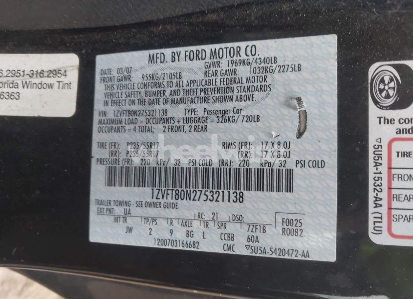 Photo 9 of 2007 Ford Mustang V6 DELUXE/V6 PREMIUM (VIN 1ZVFT80N275321138)