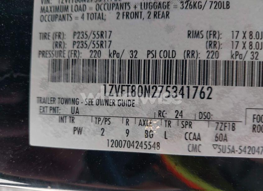 Photo 9 of 2007 Ford Mustang V6 DELUXE/V6 PREMIUM (VIN 1ZVFT80N275341762)