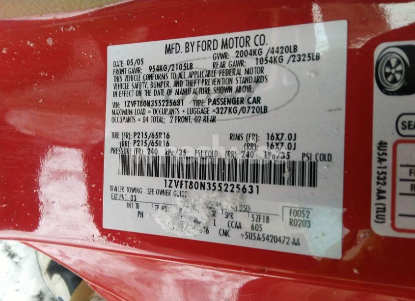 Photo 9 of 2005 Ford Mustang V6 DELUXE/V6 PREMIUM (VIN 1ZVFT80N355225631)