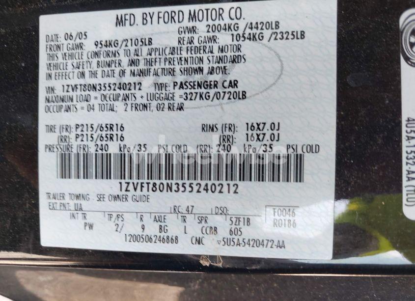 Photo 9 of 2005 Ford Mustang V6 DELUXE/V6 PREMIUM (VIN 1ZVFT80N355240212)