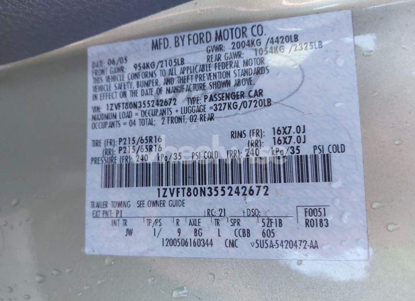 Photo 9 of 2005 Ford Mustang V6 DELUXE/V6 PREMIUM (VIN 1ZVFT80N355242672)