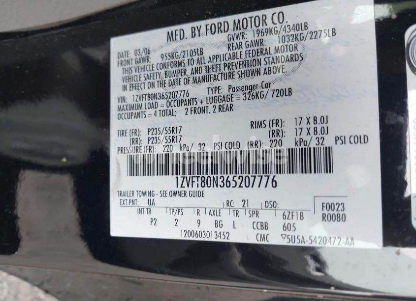 Photo 9 of 2006 Ford Mustang V6 (VIN 1ZVFT80N365207776)