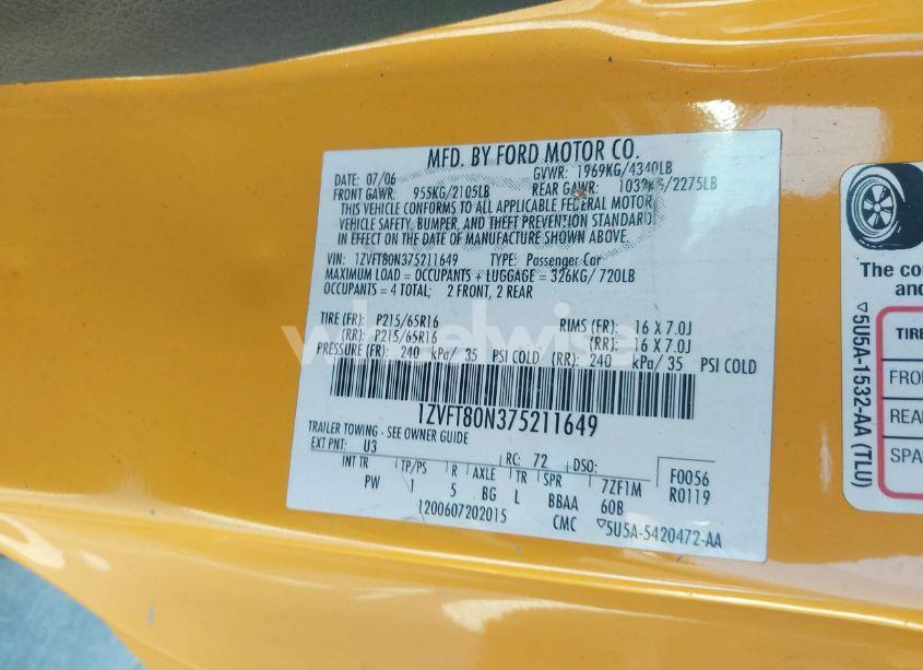 Photo 9 of 2007 Ford Mustang V6 DELUXE/V6 PREMIUM (VIN 1ZVFT80N375211649)