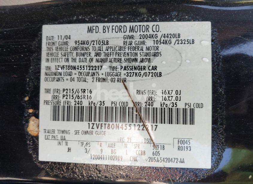 Photo 9 of 2005 Ford Mustang V6 DELUXE/V6 PREMIUM (VIN 1ZVFT80N455122217)