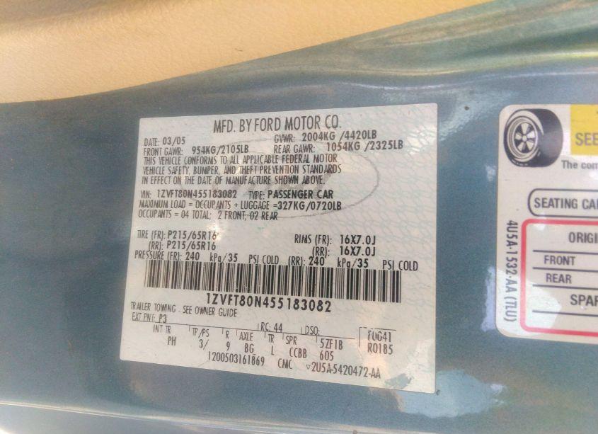 Photo 9 of 2005 Ford Mustang V6 DELUXE/V6 PREMIUM (VIN 1ZVFT80N455183082)