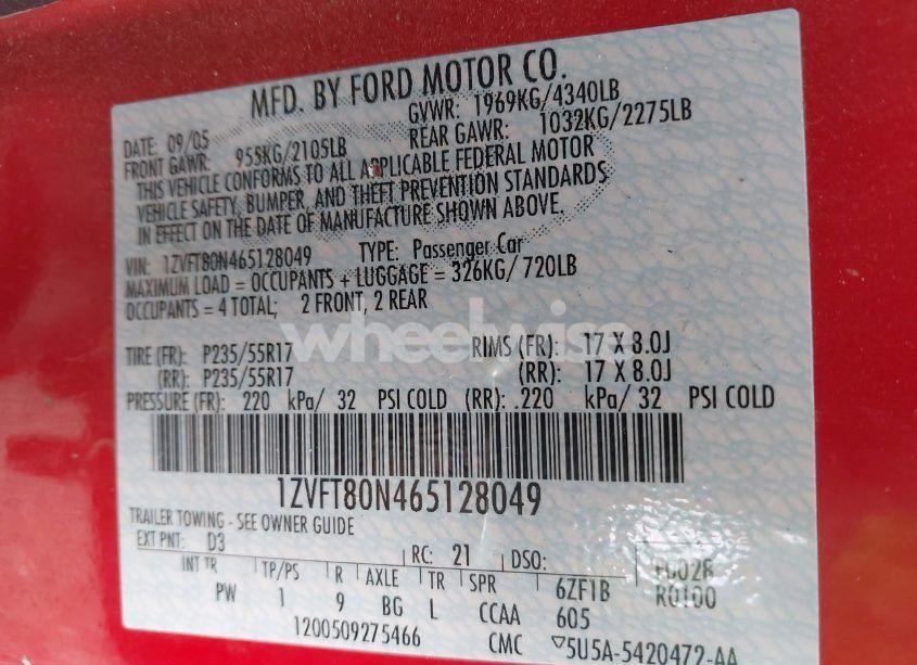 Photo 9 of 2006 Ford Mustang V6 (VIN 1ZVFT80N465128049)