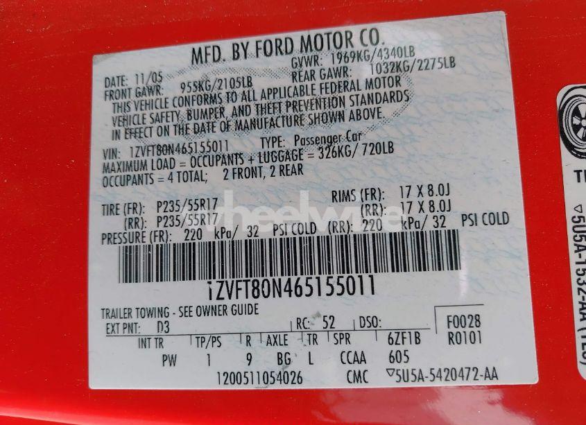 Photo 9 of 2006 Ford Mustang V6 (VIN 1ZVFT80N465155011)