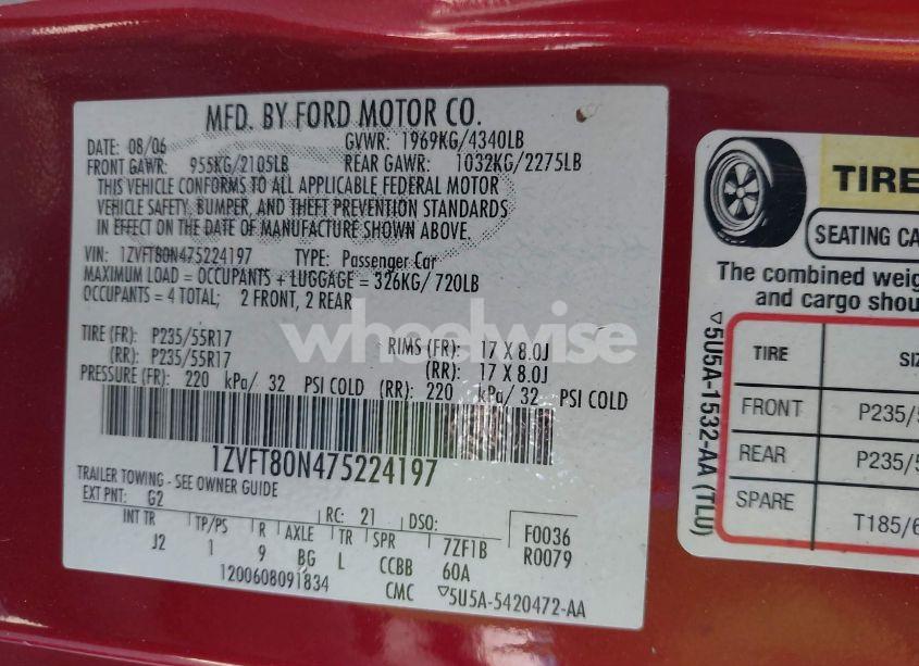 Photo 9 of 2007 Ford Mustang V6 DELUXE/V6 PREMIUM (VIN 1ZVFT80N475224197)