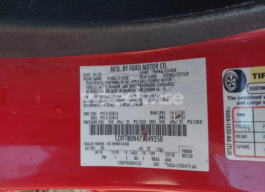 Photo 9 of 2007 Ford Mustang V6 DELUXE/V6 PREMIUM (VIN 1ZVFT80N475349250)