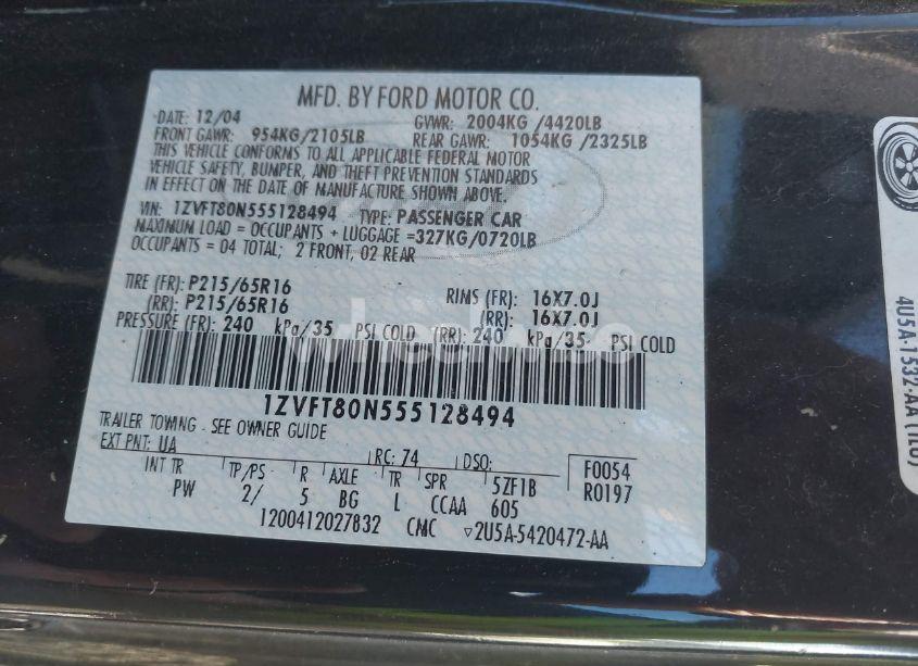 Photo 9 of 2005 Ford Mustang V6 DELUXE/V6 PREMIUM (VIN 1ZVFT80N555128494)