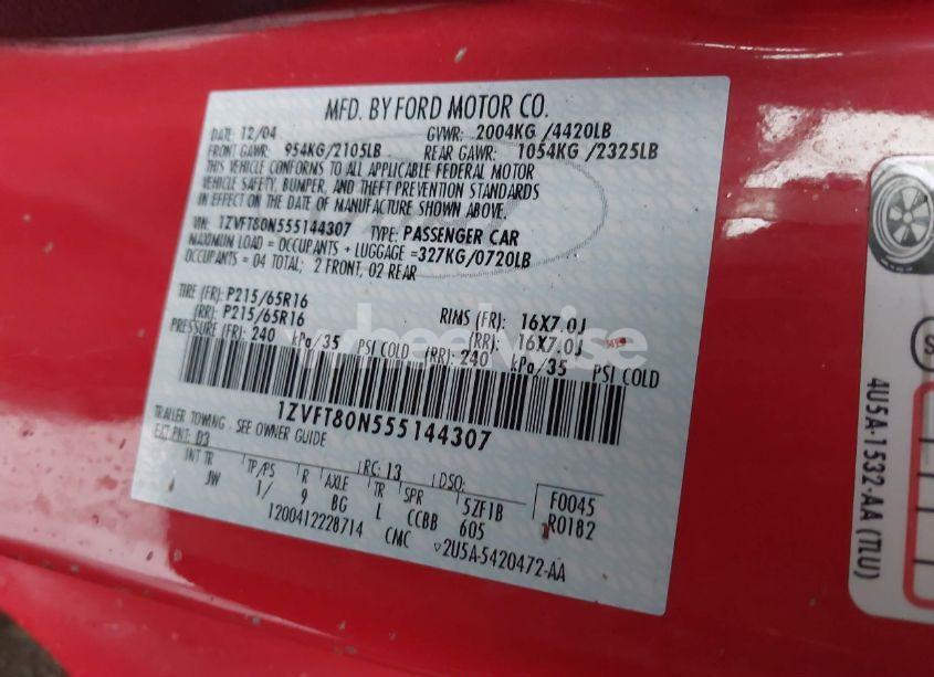 Photo 9 of 2005 Ford Mustang V6 DELUXE/V6 PREMIUM (VIN 1ZVFT80N555144307)