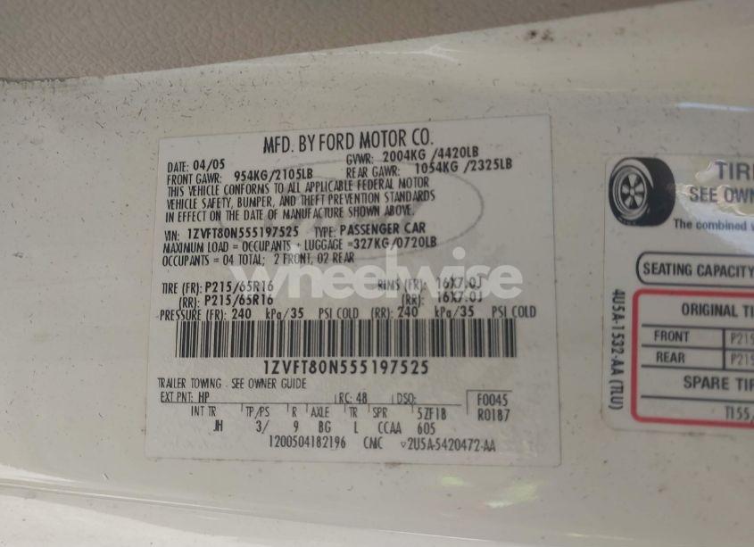 Photo 9 of 2005 Ford Mustang V6 DELUXE/V6 PREMIUM (VIN 1ZVFT80N555197525)