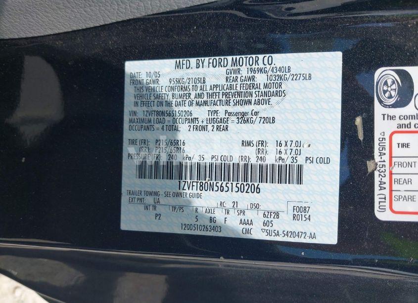 Photo 9 of 2006 Ford Mustang V6 (VIN 1ZVFT80N565150206)