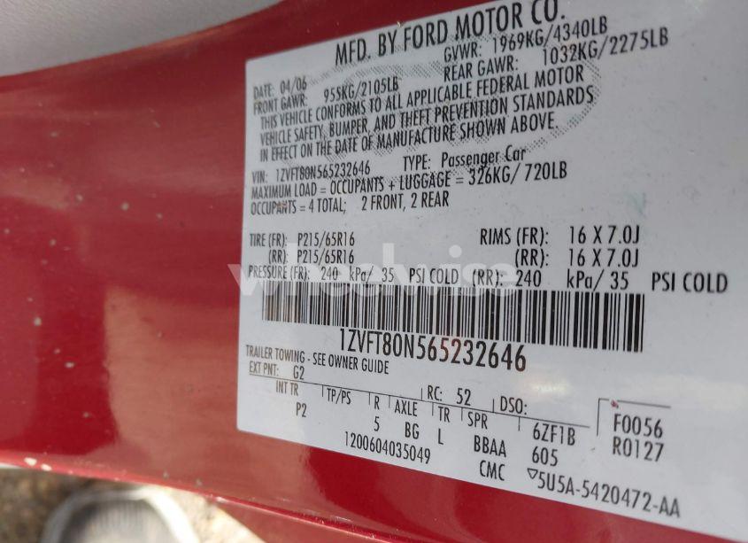 Photo 9 of 2006 Ford Mustang V6 (VIN 1ZVFT80N565232646)