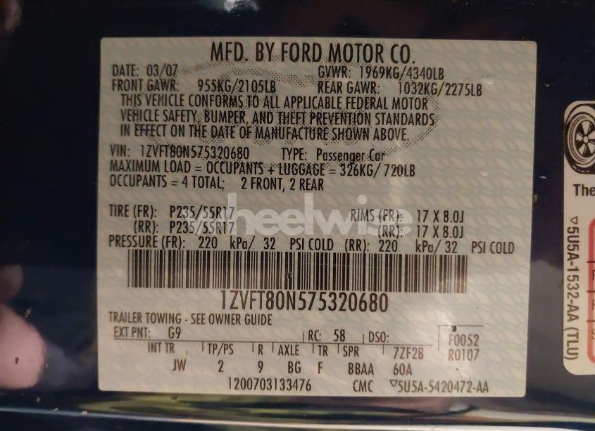 Photo 9 of 2007 Ford Mustang (VIN 1ZVFT80N575320680)