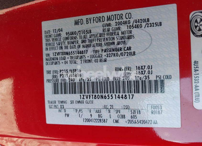 Photo 9 of 2005 Ford Mustang V6 DELUXE/V6 PREMIUM (VIN 1ZVFT80N655144817)