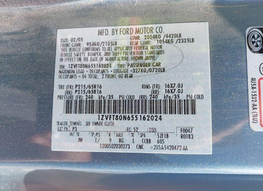 Photo 9 of 2005 Ford Mustang V6 DELUXE/V6 PREMIUM (VIN 1ZVFT80N655162024)