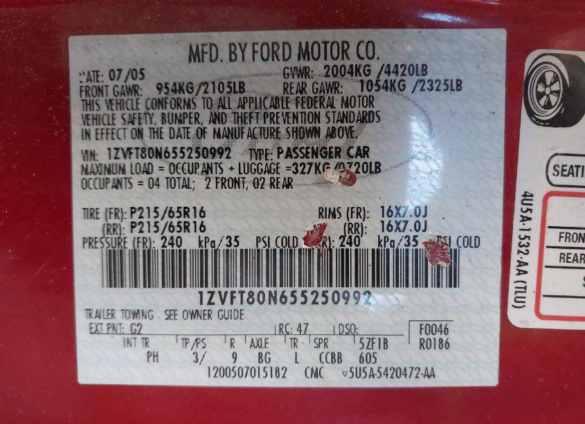 Photo 9 of 2005 Ford Mustang V6 DELUXE/V6 PREMIUM (VIN 1ZVFT80N655250992)