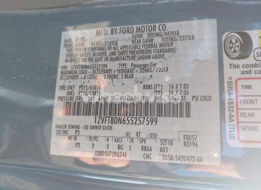 Photo 9 of 2005 Ford Mustang V6 DELUXE/V6 PREMIUM (VIN 1ZVFT80N655257599)