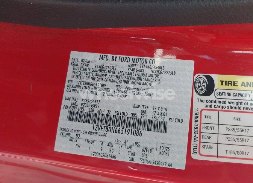 Photo 9 of 2006 Ford Mustang V6 (VIN 1ZVFT80N665191086)