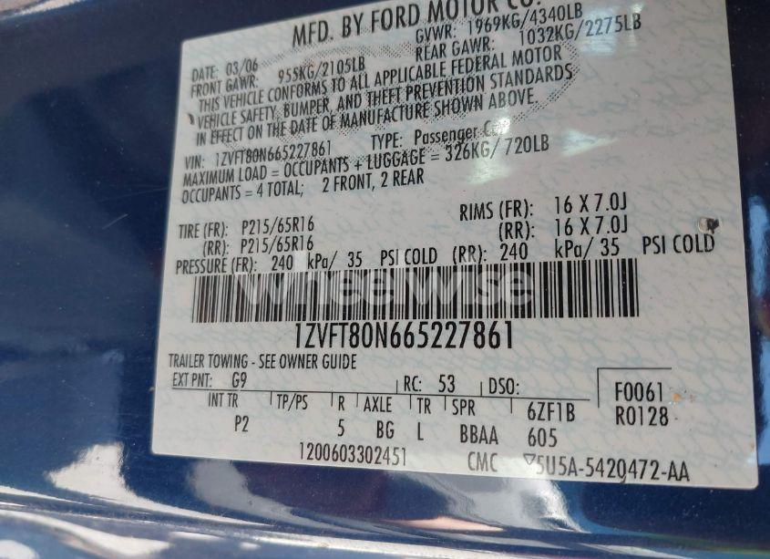 Photo 9 of 2006 Ford Mustang V6 (VIN 1ZVFT80N665227861)