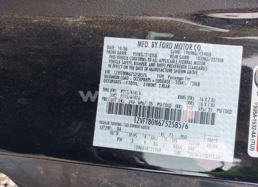 Photo 9 of 2007 Ford Mustang V6 DELUXE/V6 PREMIUM (VIN 1ZVFT80N675258576)