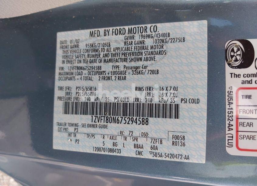 Photo 9 of 2007 Ford Mustang V6 DELUXE/V6 PREMIUM (VIN 1ZVFT80N675294588)