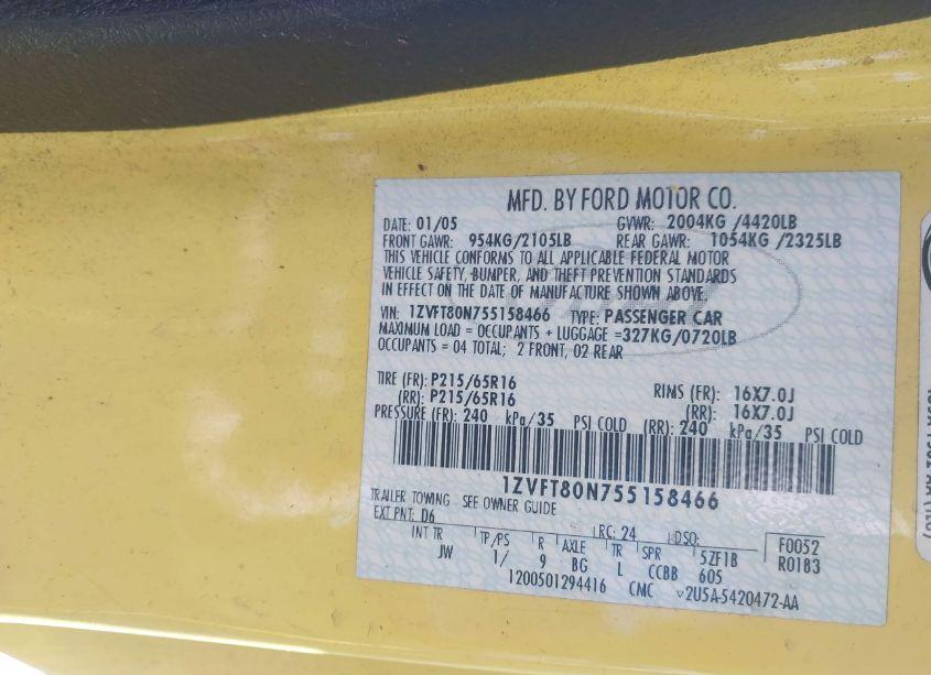 Photo 9 of 2005 Ford Mustang V6 DELUXE/V6 PREMIUM (VIN 1ZVFT80N755158466)