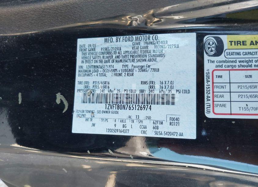 Photo 9 of 2006 Ford Mustang V6 (VIN 1ZVFT80N765126974)