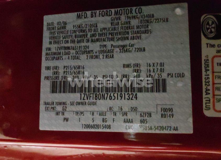 Photo 9 of 2006 Ford Mustang V6 (VIN 1ZVFT80N765191324)