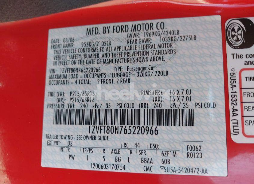 Photo 9 of 2006 Ford Mustang V6 (VIN 1ZVFT80N765220966)