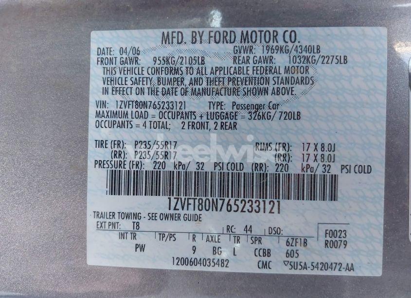 Photo 9 of 2006 Ford Mustang V6 (VIN 1ZVFT80N765233121)