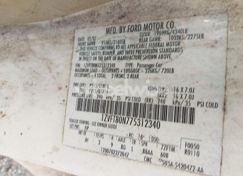 Photo 9 of 2007 Ford Mustang V6 DELUXE/V6 PREMIUM (VIN 1ZVFT80N775312340)