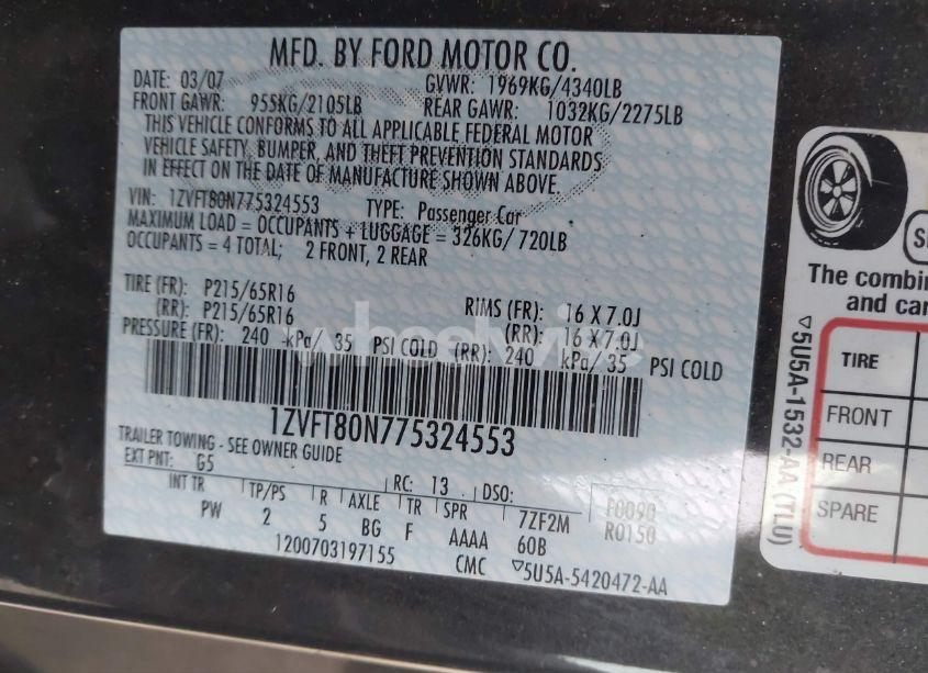 Photo 9 of 2007 Ford Mustang V6 DELUXE/V6 PREMIUM (VIN 1ZVFT80N775324553)