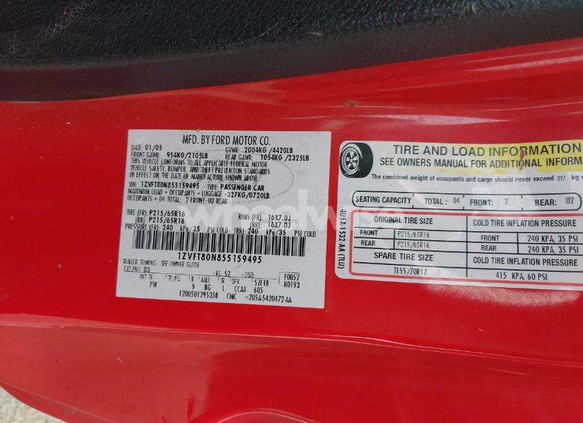 Photo 9 of 2005 Ford Mustang V6 DELUXE/V6 PREMIUM (VIN 1ZVFT80N855159495)