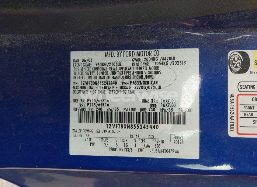 Photo 9 of 2005 Ford Mustang V6 DELUXE/V6 PREMIUM (VIN 1ZVFT80N855245440)