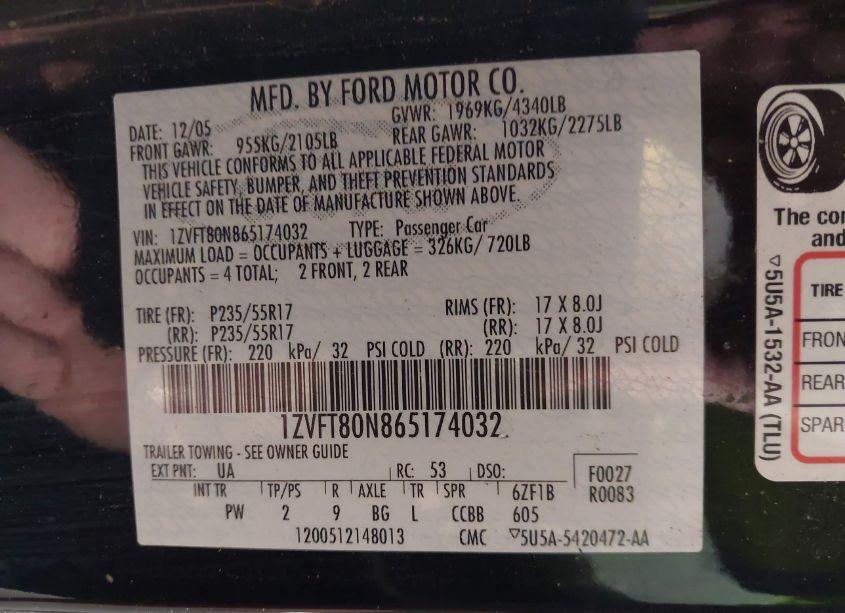 Photo 9 of 2006 Ford Mustang V6 (VIN 1ZVFT80N865174032)