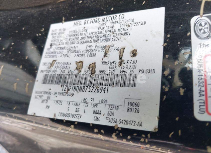 Photo 9 of 2007 Ford Mustang V6 DELUXE/V6 PREMIUM (VIN 1ZVFT80N875226941)