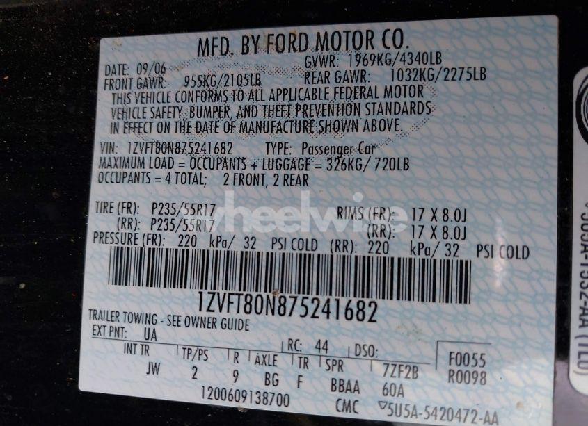 Photo 9 of 2007 Ford Mustang V6 DELUXE/V6 PREMIUM (VIN 1ZVFT80N875241682)