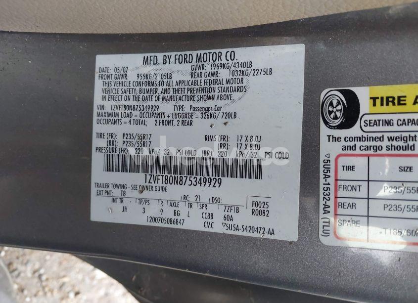 Photo 9 of 2007 Ford Mustang V6 DELUXE/V6 PREMIUM (VIN 1ZVFT80N875349929)