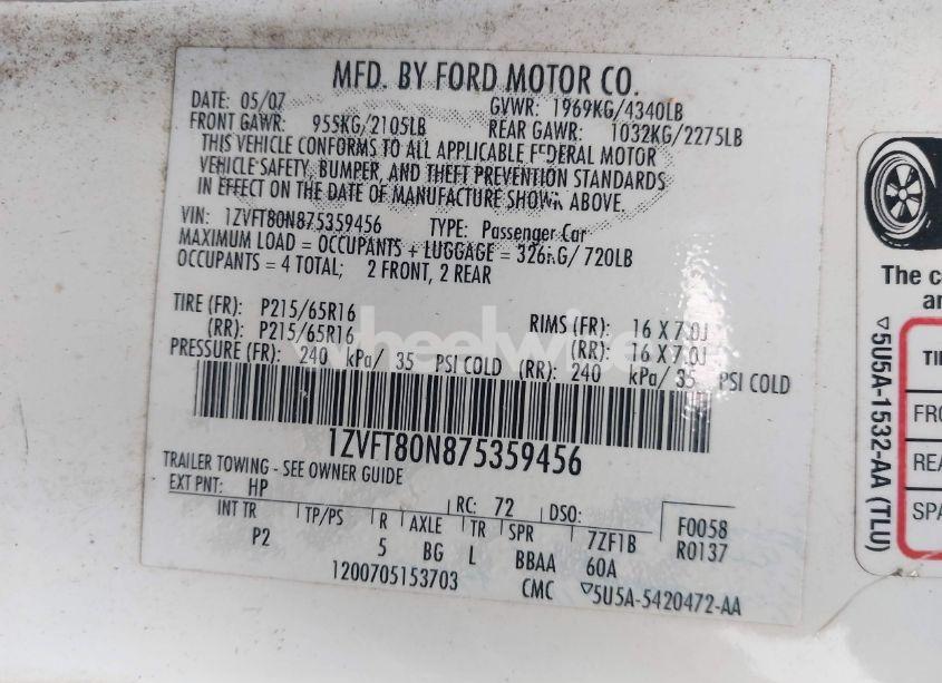 Photo 9 of 2007 Ford Mustang V6 DELUXE/V6 PREMIUM (VIN 1ZVFT80N875359456)