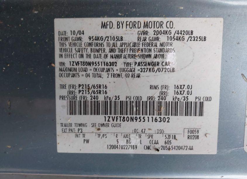 Photo 9 of 2005 Ford Mustang (VIN 1ZVFT80N955116302)